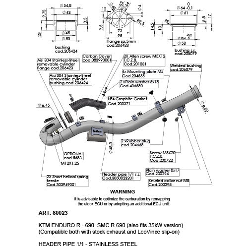 LEOVINCE / レオビンチ SBK HEADER PIPE KTM 690 SMC R/ENDURO (Compatible both with stock exhaust and LEOVINCE / レオビンチ slip-on) NOT APPROVED | 80023
