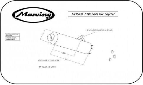 Marving / マービング マフラー Cylindrical Ø 114 ブラック - EU公道走行認可 Honda CBR 900 RR (96-99) | H/2157/NC