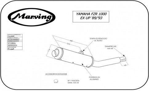 Marving / マービング マフラー Cylindrical Ø 114 クロム + アルミニウム - EU公道走行認可 Yamaha FZR 1000 EX-UP (89 | Y/2126/BC