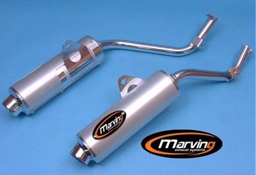 Marving / マービング デュアルマフラー Amacal Ø 100 クロム + アルミニウム - EU公道走行認可 Honda NX 650 DOMINATOR 95 | H/AAA/56/BC
