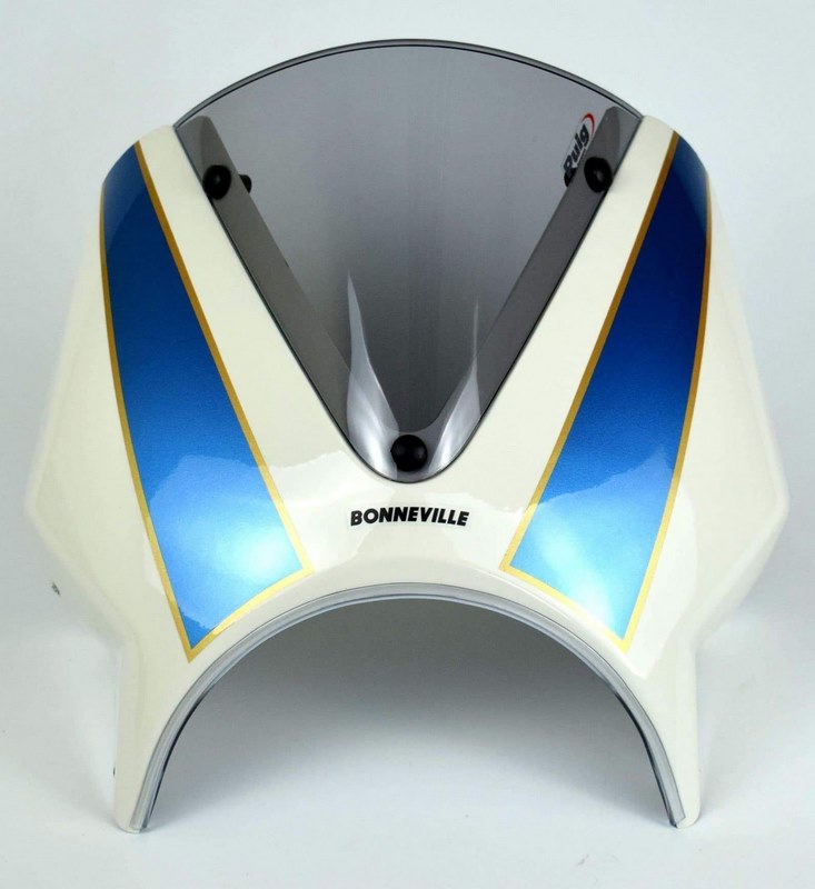 Pyramid Fly Screen | Fusion White & Aegean Blue | Triumph Bonneville T100 2016> | 26002D
