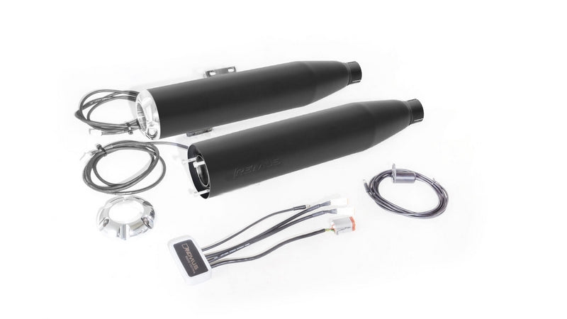 カスタム排気スリップオン 90mm径(2個入り)猫触媒付、上昇式、ステンレスブラック、エンドキャップショートカットV1、合金クローム