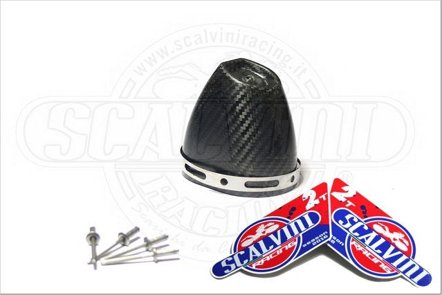 Scalvini / スカルビーニ カーボン ファイバーオーバル エンドキャップ + ステンレスバンド + リベット (125cc) | 006.007