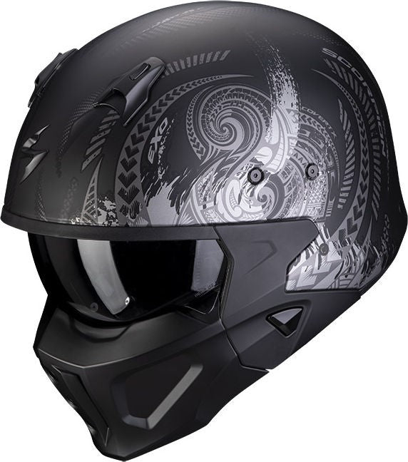 Scorpion / スコーピオン Exo モジュラーヘルメット Covert X Tattoo ブラックマット シルバー | 86-394-159