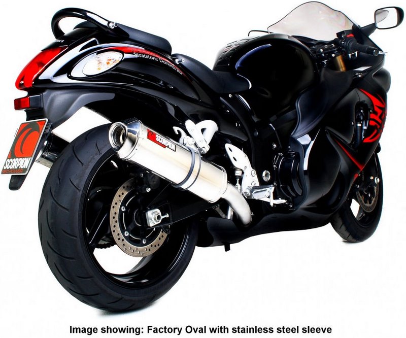 Scorpion / スコーピオンエキゾースト Factory オーバルスリップオン (ペア) カーボンファイバースリーブ eマーク Suzuki GSX 1300R Hayabusa | ESI100CEO