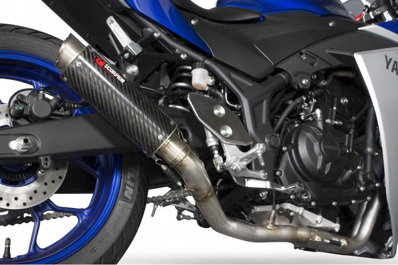 Scorpion / スコーピオンエキゾースト RP1-GP フルシステム カーボンファイバースリーブ Yamaha YZF R3 / R25 2014 - 2016 | YA1001SYSCEM