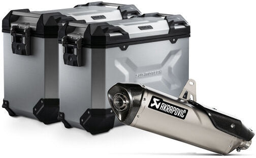 SWモテック / SW-Motech TRAX ADV アルミケースシステム + Akrapovic. シルバー 45/37 l. Triumph Tiger 900 (19-23). | KFT.11.953.72002/S