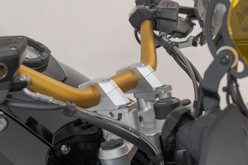 SW-MOTECH / SWモテック Bar back variable for Ø32 handlebars. H=32mm. Back 5/10/15/20/25/30 mm. Silver | LEH.00.039.32000/S