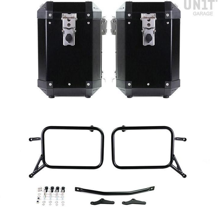 Unitgarage / ユニットガレージ Pair of aluminium Panniers Atlas 47L+41L with Subframes R & GS | 2xAL2-BL-1528