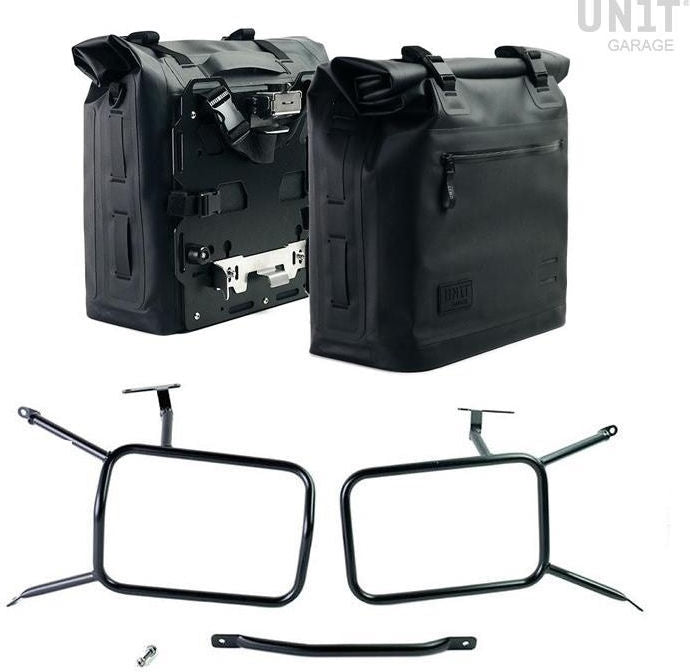 Unitgarage / ユニットガレージ Two Khali side panniers in TPU 35L - 45L + Pair of aluminium plates with Inox Subframe NineT-Series | 2xUG002-AL0C-1641