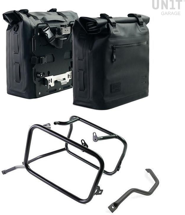 Unitgarage / ユニットガレージ Two Khali side panniers in TPU 35L - 45L + Pair of aluminium plates with Triumph 1200 XC & XE frame | 2xUG002-AL0C-3106
