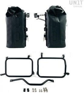 Unitgarage / ユニットガレージ Two Khali side panniers in TPU 35L - 45L + Pair of aluminium plates with Inox Subframe HD Pan America | 2xUG002-AL0C-3306-BL