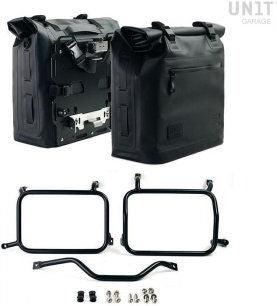 Unitgarage / ユニットガレージ Two Khali side panniers in TPU 35L - 45L + Pair of aluminium plates with Inox Subframe HD Pan America | 2xUG002-AL0C-3306-BL