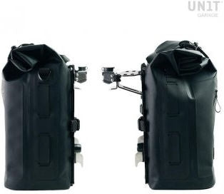 Unitgarage / ユニットガレージ Two Khali side panniers in TPU 35L - 45L + Pair of aluminium plates mountable on Atlas or similar frame | 2xUG002-AL0C-atlas-or-similar-frame