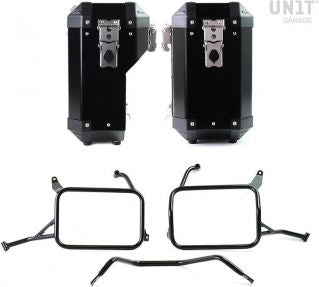 Unitgarage / ユニットガレージ Pair of aluminium Panniers Atlas 40L+34L with Inox Subframe Yamaha | AL1C-BL-3206-BL