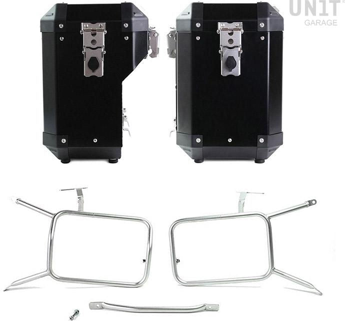 Unitgarage / ユニットガレージ Pair of aluminium Panniers Atlas 47L+41L with Inox Subframe NineT-Series | AL2C-BL-1641