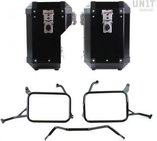 Unitgarage / ユニットガレージ Pair of Atlas 47L + 41L Aluminum panniers with Yamaha frames | AL2C-BL-3206-BL