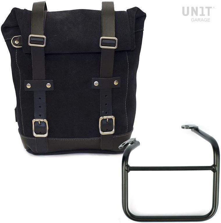 Unitgarage / ユニットガレージ Waxed Suede Side Pannier + Left frame for Ducati Scrambler 1100 with double exhaust on the right | U002-1009SX