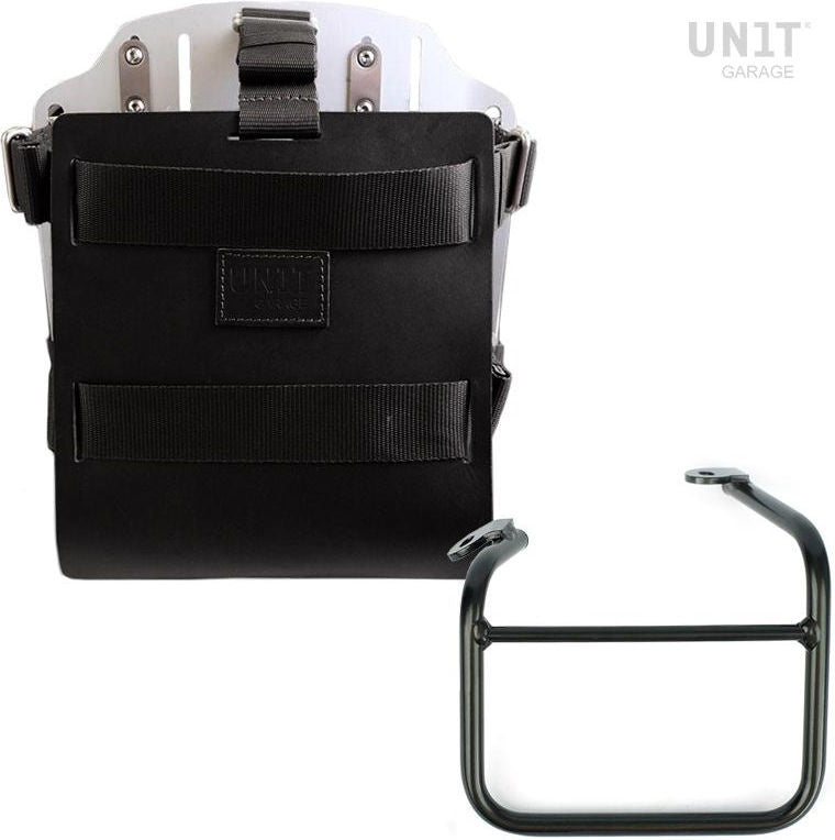 Unitgarage / ユニットガレージ Carrying system in aluminum with adjustable leather front Quick Release System and frame Scrambler 1100 with double exhaust on the right | U085-U000-1009SX
