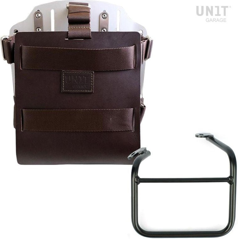 Unitgarage / ユニットガレージ Carrying system in aluminum with adjustable leather front Quick Release System and frame Scrambler 1100 with double exhaust on the right | U085-U000-1009SX