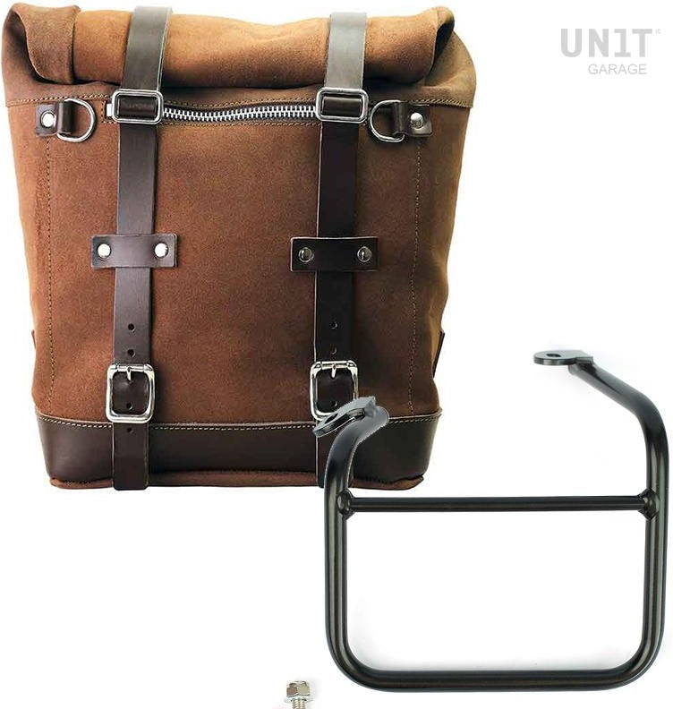 Unitgarage / ユニットガレージ Waxed suede side pannier Scram 22L-30L + Left frame for Ducati Scrambler 1100 with double exhaust on the right | U202-1009SX