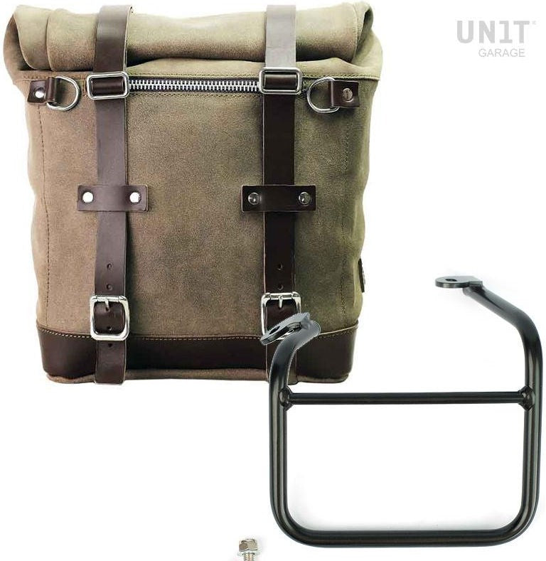 Unitgarage / ユニットガレージ Waxed suede side pannier Scram 22L-30L + Left frame for Ducati Scrambler 1100 with double exhaust on the right | U202-1009SX