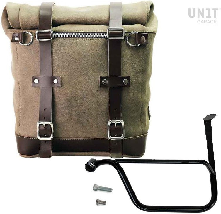 Unitgarage / ユニットガレージ Waxed suede side pannier Scram 22L-30L + Left Subframe Triumph Thruxton & Thruxton R 1200 (2016 until now) | U202-1020SX