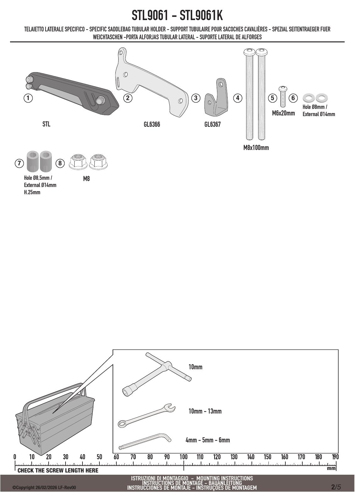 GIVI STL9061 公式取付説明書の構成部品図（工具は商品に含まれません）