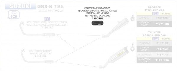 ARROW / アロー SUZUKI GSX-S 125 '17 カーボンヒートシールド | 11005MI