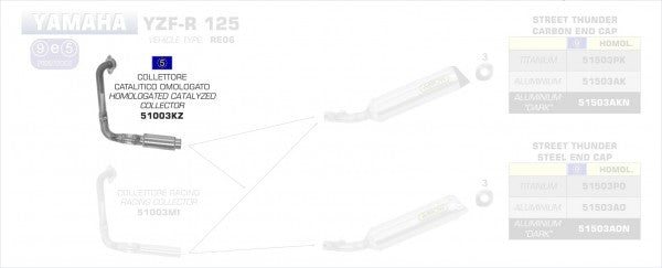 ARROW / アロー YAMAHA YZF-R 125 '08-10 コレクター 触媒コンバーター付  | 51003KZ