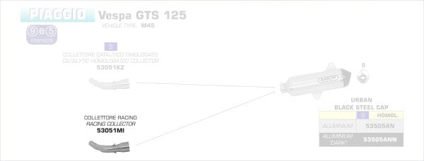 ARROW / アロー PIAGGIO VESPA GTS 125 ステンレスコレクター  | 53051MI