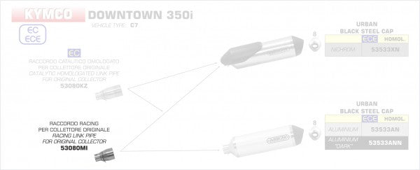 ARROW / アロー  Kymco Downtown 350I 2016/2019 Racing Inox リンクパイプ ARROW エキゾースト  | 53080MI