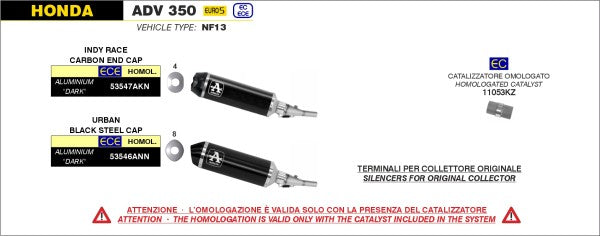 Arrow / アロー HONDA ADV 350 '22 認証マフラー コンプリートシステム ステンレスリンクパイプ DARK アルミニウム INDY RACEサイレンサー | 53547AKN