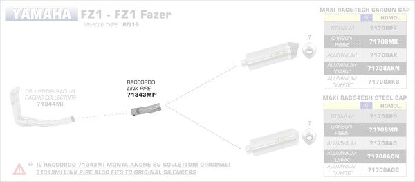 ARROW / アロー YAMAHA FZ1/FZ1 FAZER '06-10 ステンレスミッドパイプ ARROW コレクター用 | 71343MI