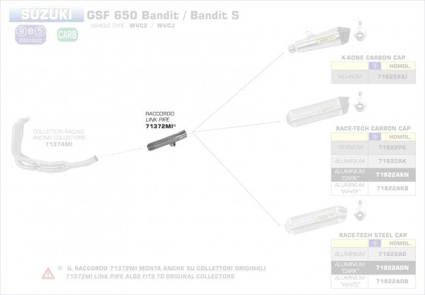 ARROW / アロー SUZUKI GSF 650/1250 BANDIT / BANDIT S GSX 1250 FA / GSX 650 FA ミッドパイプ オリジナル / Arrowコレクター用 | 71372MI