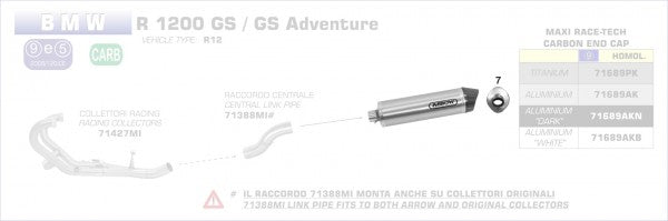 ARROW / アロー BMW R 1200 GS ADVENTURE 2006-2009 ローステンレスミッドパイプ STOCK コレクター l 71388MI