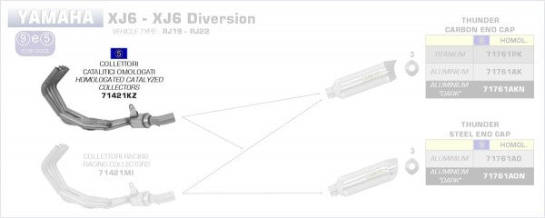 ARROW / アロー YAMAHA XJ6 '09-10 / XJ6 DIVERSION '10 4:2:1 ステンレス eマーク認証 キャタライザー コレクター | 71421KZ