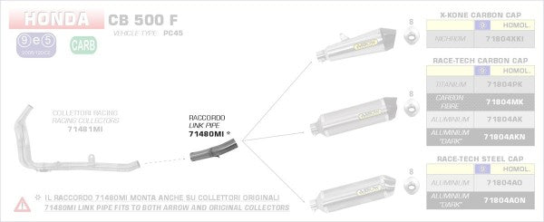 ARROW / アロー HONDA CB 500 F '13/CBR 500 '13 スチール リンクパイプ FOR RACE-TECH+X-KONE サイレンサー オリジナル / Arrowコレクター用 | 71480MI