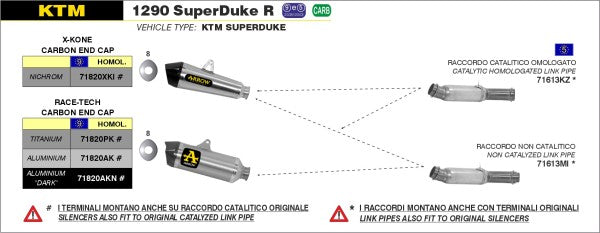 ARROW / アロー KTM 1290 SUPER DUKE R '14 eマーク認証 キャタライザー STANLESS スチール リンクパイプ オリジナルコレクター用 + サイレンサー | 71613KZ