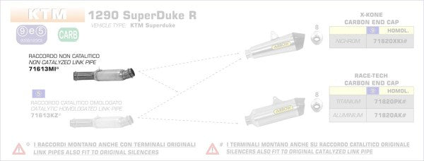 ARROW / アロー KTM 1290 SUPER DUKE ステンレス リンクパイプ キャタライザー無し オリジナルコレクター用 + サイレンサー + ARROW / アロー SIL. | 71613MI
