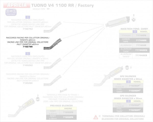 ARROW / アロー APRILIA RSV4 15/16-TUONO V4 1100 '15/16 ステンレス リンクパイプ + オリジナルコレクター | 71627MI