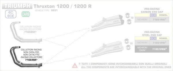 ARROW / アロー TRIUMPH THRUXTON 1200/1200R ステンレスコレクター キャタライザー無し| 71664MI