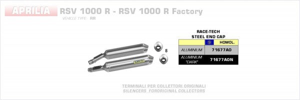 ARROW / アロー APRILIA RSV 1000 R '04- '05/ TUONO 1000 '06 アルミニウム eマーク認証 エキゾースト | 71677AO