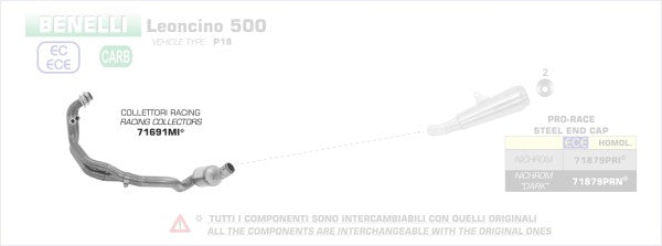 ARROW / アロー BENELLI LEONCINO 500 '17/18 ステンレス 2:1 コレクター キャタライザー無し| 71691MI