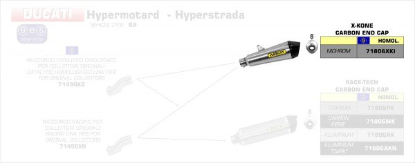ARROW / アロー DUCATI HYPERSTRADA '13 eマーク認証 ニクロム X-KONE サイレンサー カーボンエンドキャップ付 ARROWリンクパイプ用 | 71806XKI