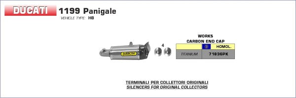 ARROW / アロー DUCATI PANIGALE 899/1199/199S-R eマーク チタン RH+LH WORKS サイレンサー カーボンエンドキャップ付 オリジナルコレクター用 | 71836PK