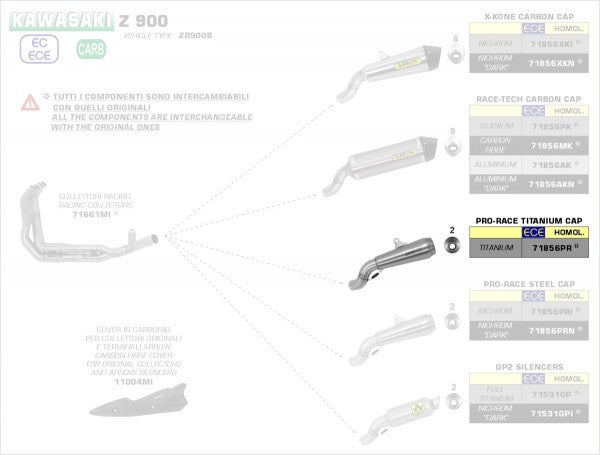 ARROW / アロー KAWASAKI Z900 eマーク認証 PRO RACING チタン サイレンサー + ステンレス リンクパイプ オリジナル / Arrowコレクター用 | 71856PR