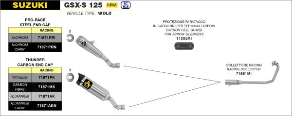 ARROW / アロー SUZUKI GSX-S 125 '17 eマーク認証 カーボン サンダーサイレンサー ウェルデッドリンクパイプ付 アローコレクター用 | 71871MK