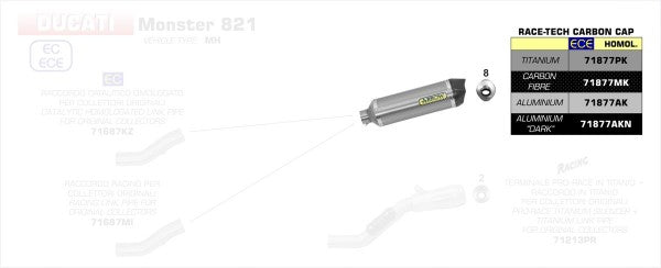 ARROW / アロー DUCATI MONSTER 821 '18 eマーク認証 RACE TECH アルミダークサイレンサー カーボンエンドキャップ付 ARROWリンクパイプ用 | 71877AKN