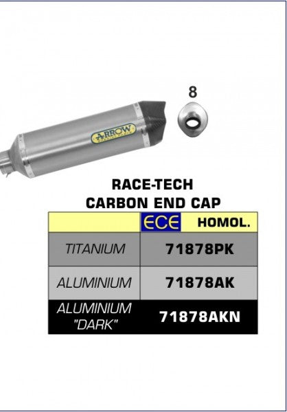 ARROW / アロー BENELLI TRK 502 '17/18 eマーク認証 アルミニウム RACE TECH サイレンサー カーボンエンドキャップ付 FOR 71689MI リンクパイプ | 71878AK